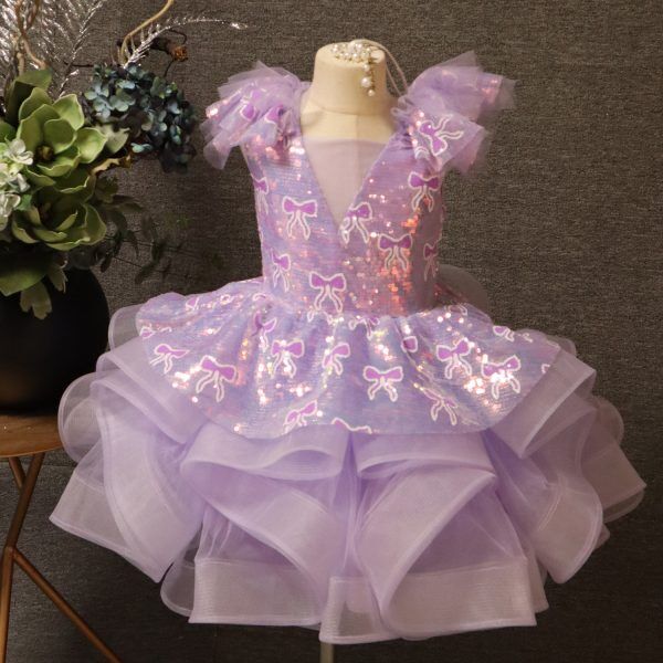 Purple Knee length sleeveless floral girl dress - perfect for spring and summer weddings