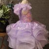 Purple Knee length sleeveless floral girl dress - perfect for spring and summer weddings