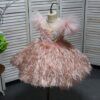 Pink fly-sleeved flower short children's clothing, birthday party dress, wedding dress and beauty pageant dress