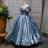 Four-color satin one-shoulder round-neck long floral children's dress, birthday party dress