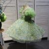 Green V-neck bow short floral children's dress, birthday party dress, wedding dress