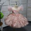 Pink fly-sleeved flower short children's clothing, birthday party dress, wedding dress and beauty pageant dress